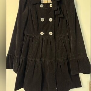 Anthropologie Black Velvet Double-Breasted Pea Coat